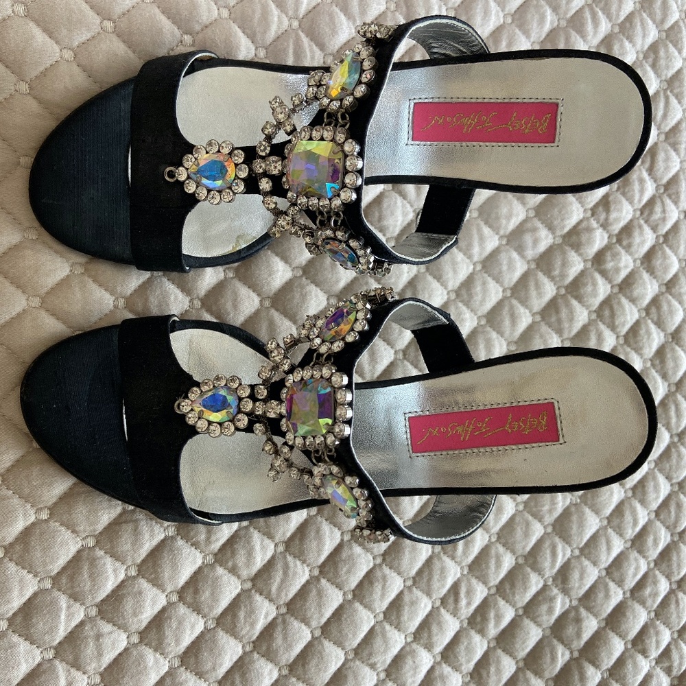 Betsey Johnson Black Sandals with Rhinestones Size 6.5M